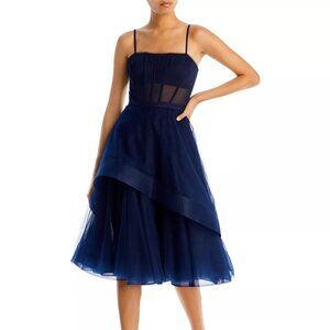 398$ BCBGMAXAZRIA Corset Evening Party Tiered Skirt Dress Size 10 Blue